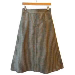 Roolee linen cotton blend pin striped Midi skirt size M belted gray-olive color